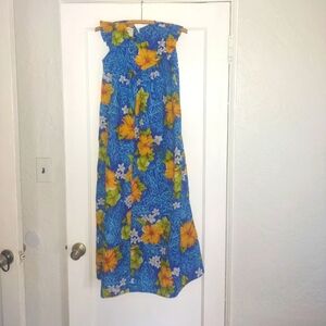 Royal Hawaiian Blue Maxi Floral Dress vtg XS Mumu